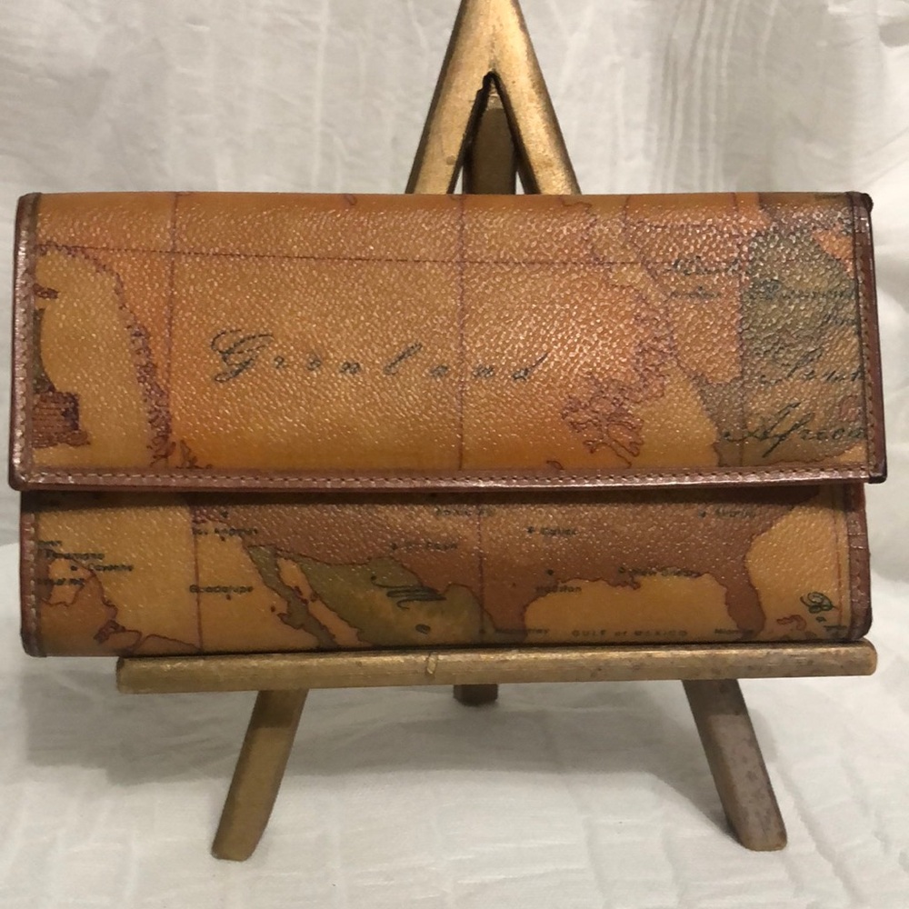 Alviero Martini Map Print Leather Trifold Wallet